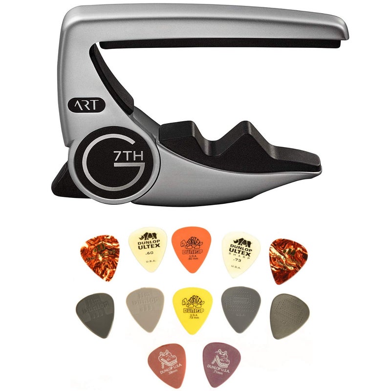 G7th Performance 3 ART Capo - 6 String, Silver - Bundled with Dunlop Pick Pack - Image 1